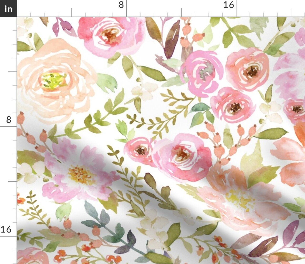 Watercolor Pastel Floral Flora Flowers Nursery Roses Modern Custom Printed Fabric by Spoonflower Various Fabrics by the Yard or Fat Quarter
